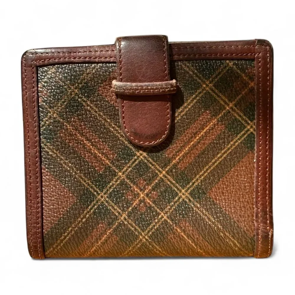 Polo Ralph Lauren Vintage Tartan Plaid Leather Wallet Brown Classic Preppy